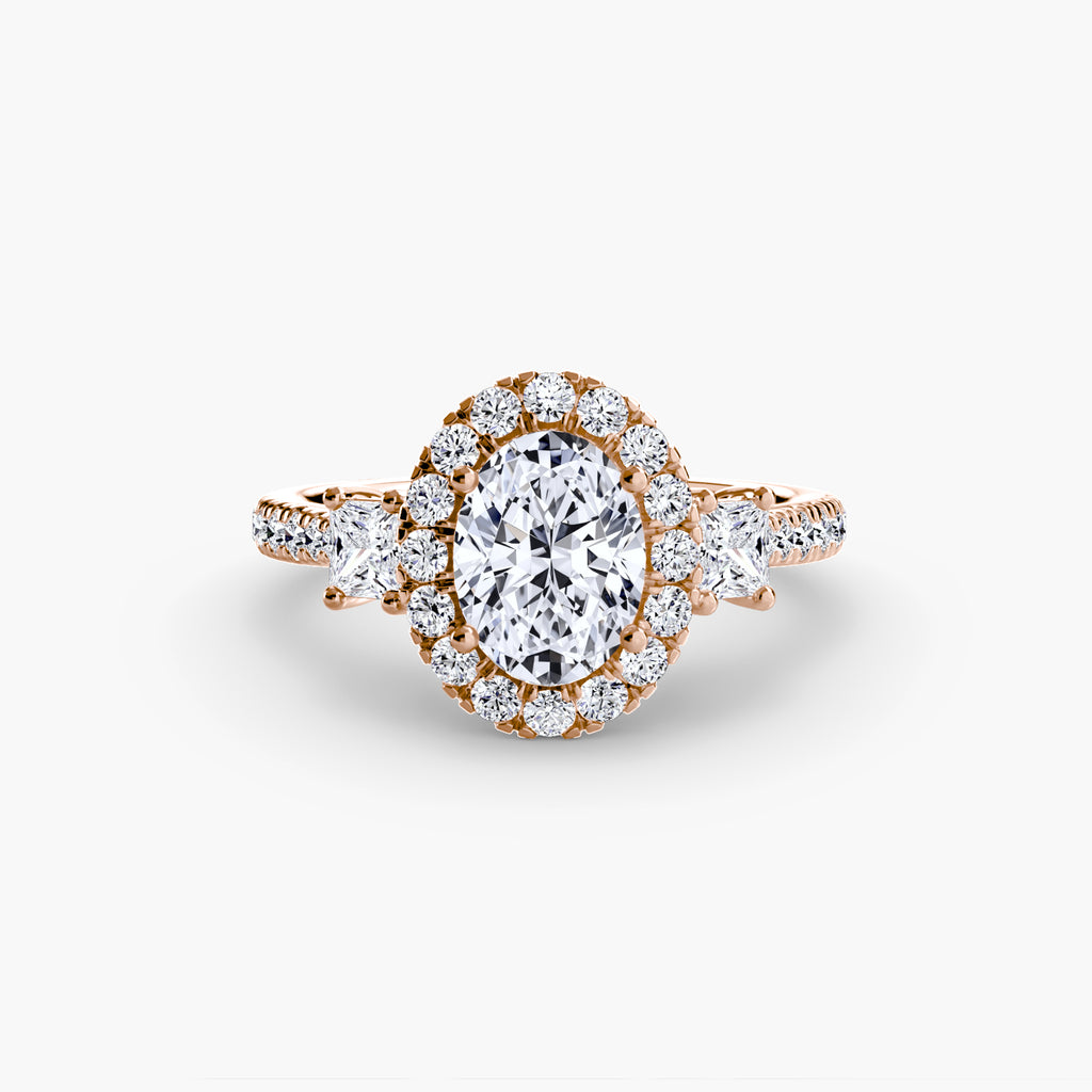 Mila Three-Stone Halo Ring