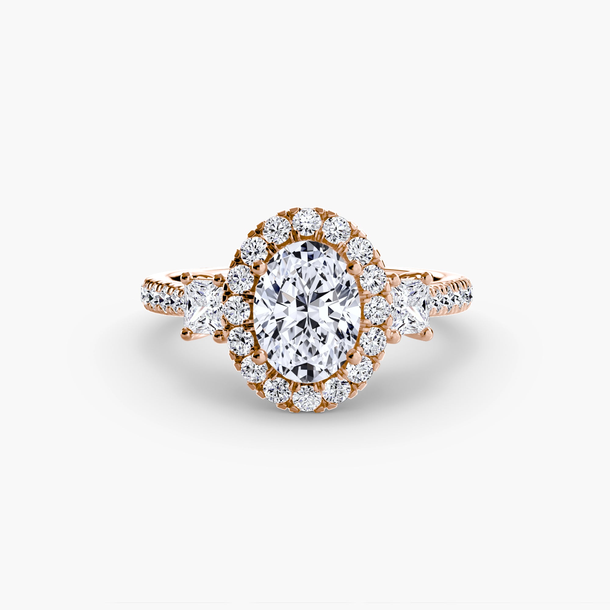 Mila Three-Stone Halo Ring