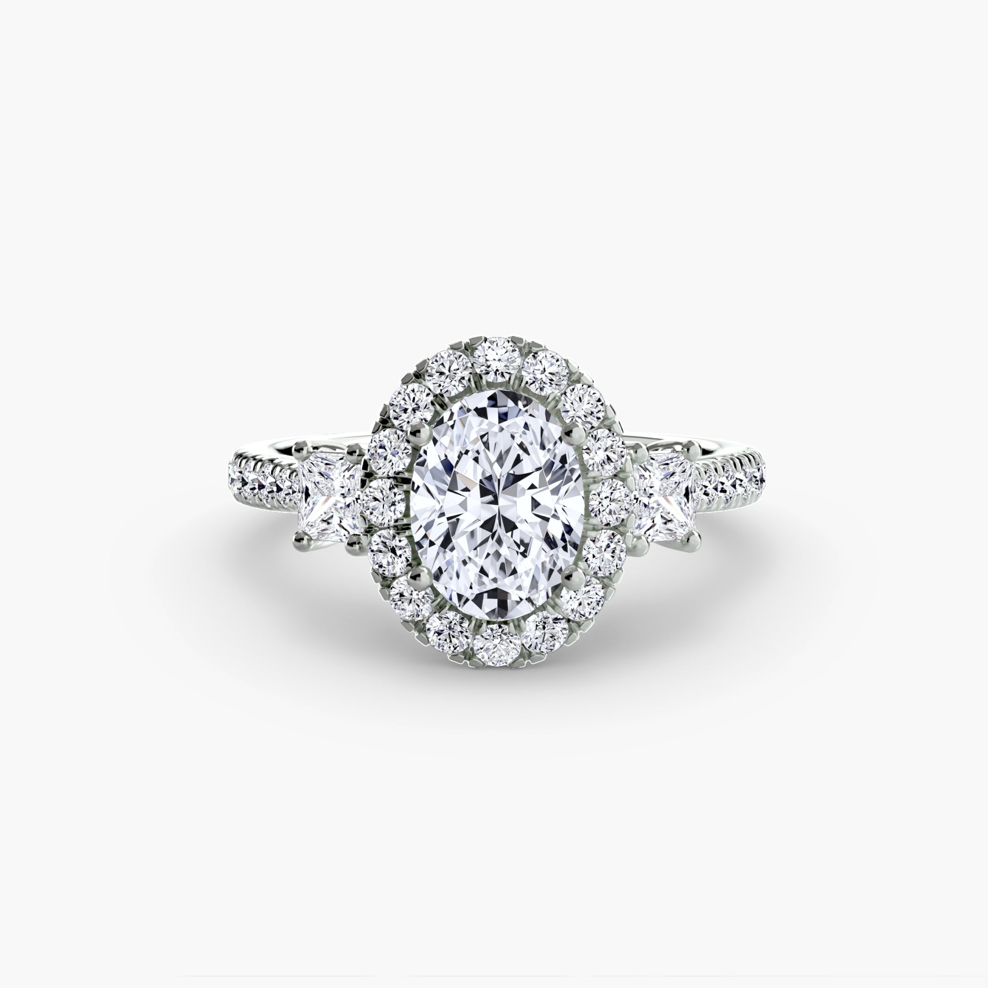 Mila Three-Stone Halo Ring