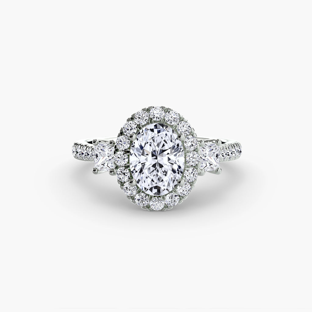 Mila Three-Stone Halo Ring