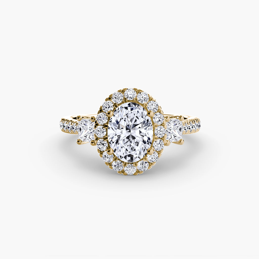 Mila Three-Stone Halo Ring