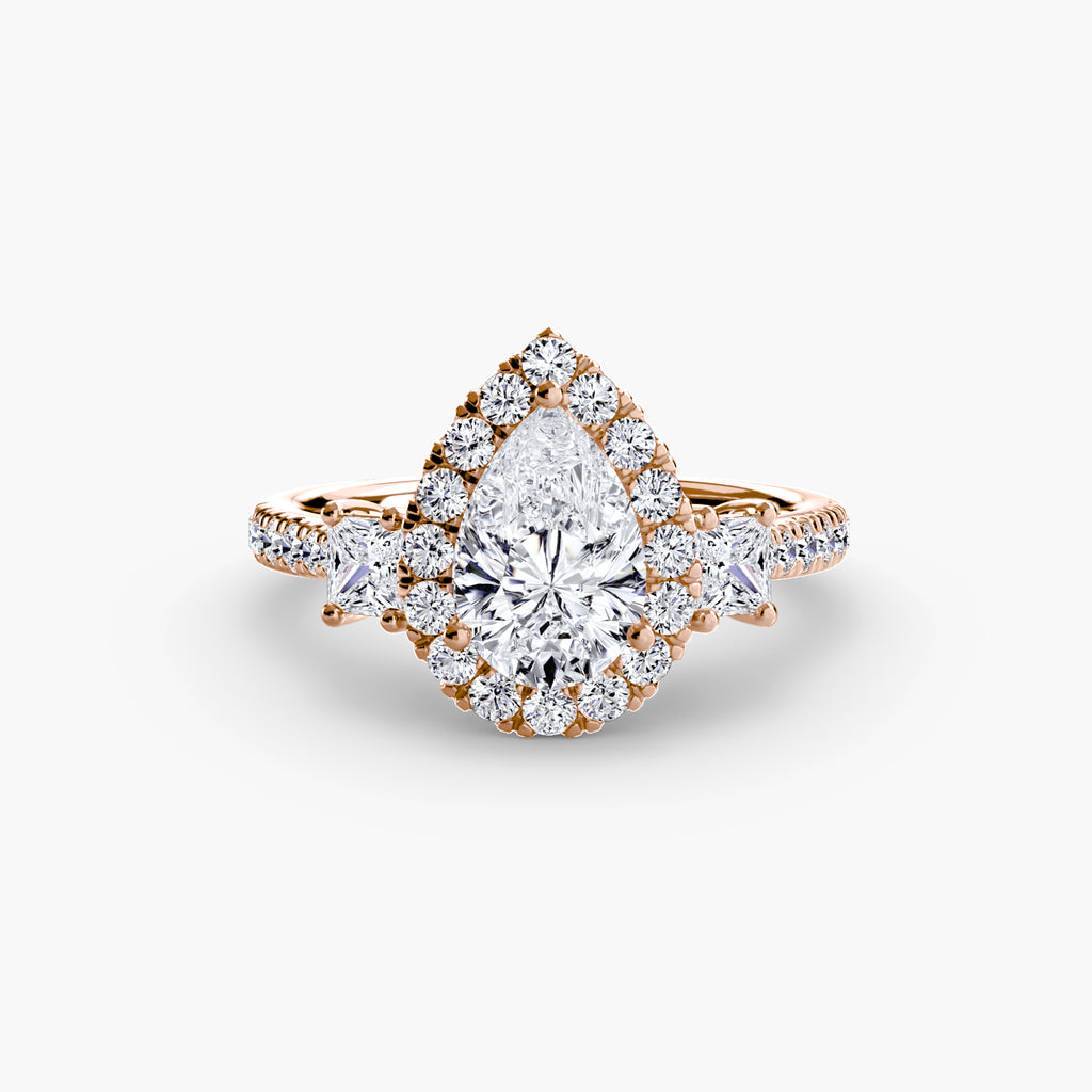 Mila Three-Stone Halo Ring