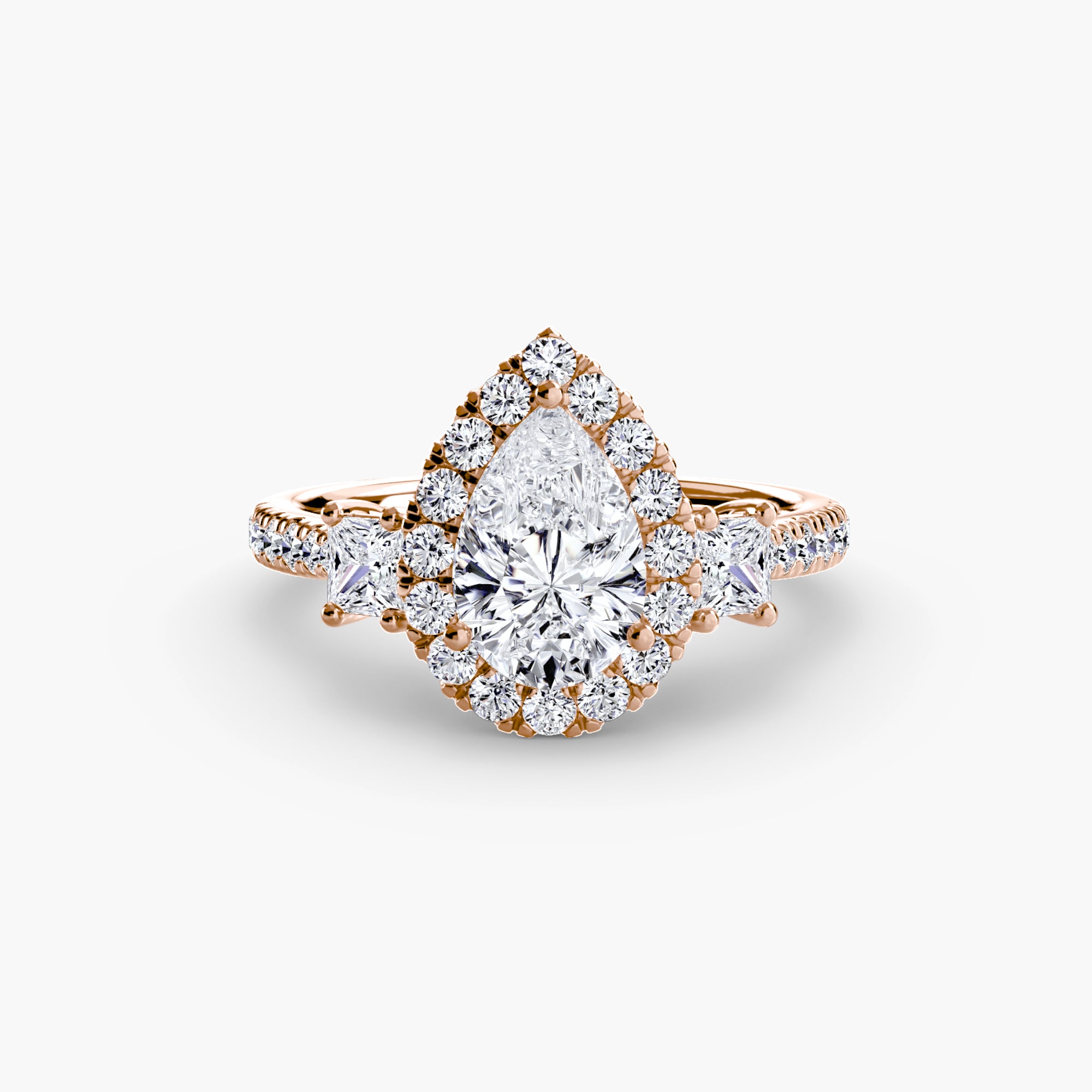 Mila Three-Stone Halo Ring