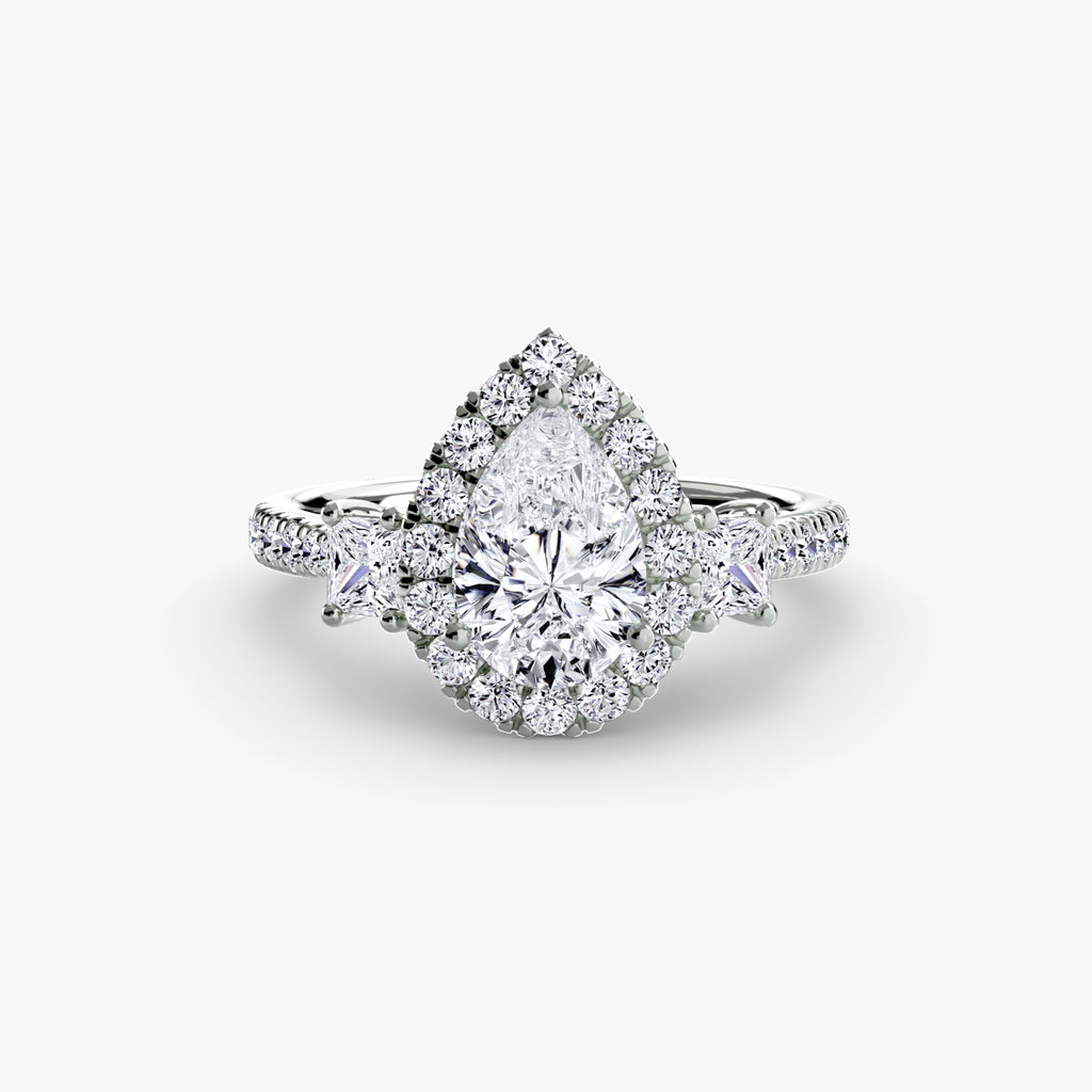 Mila Three-Stone Halo Ring