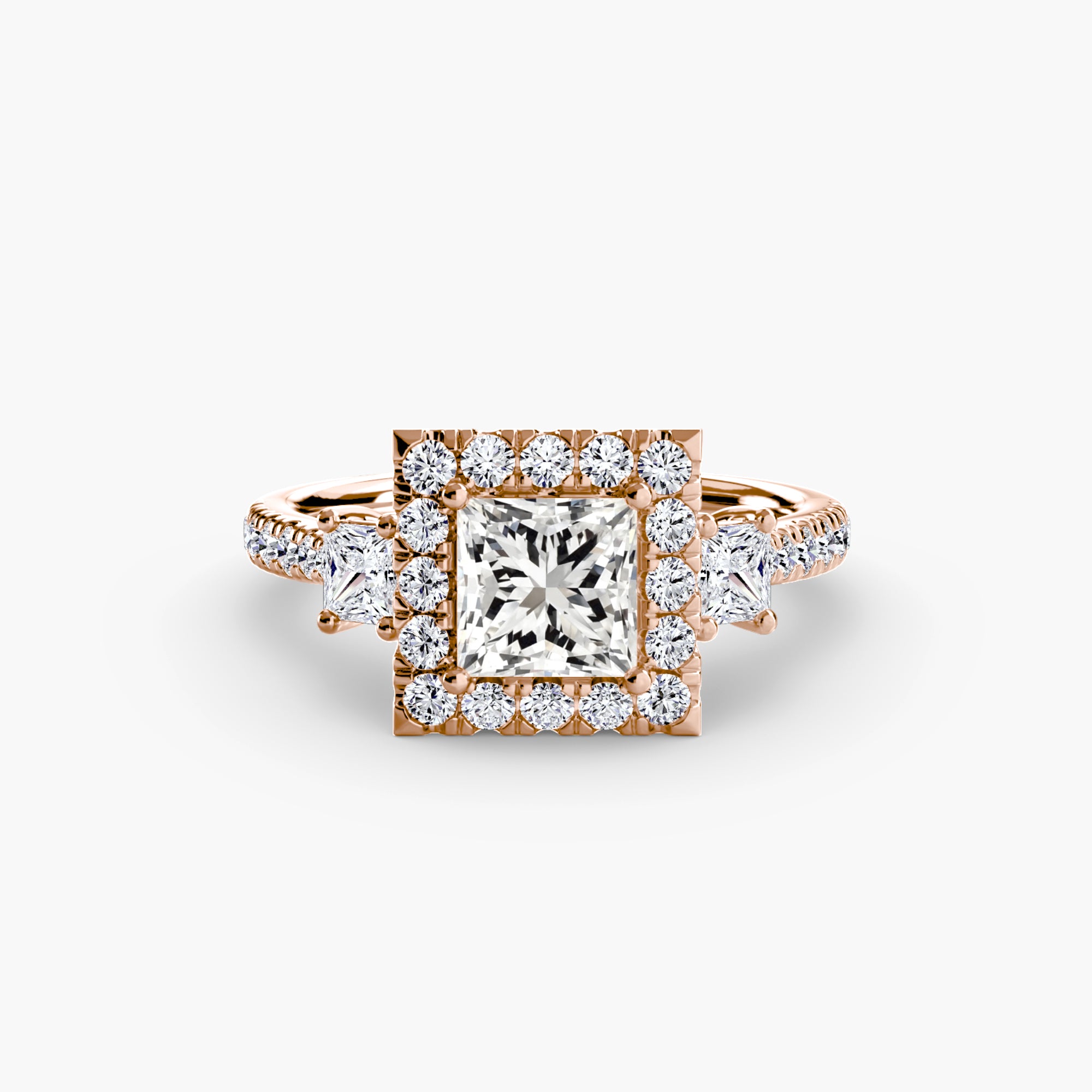 Mila Three-Stone Halo Ring