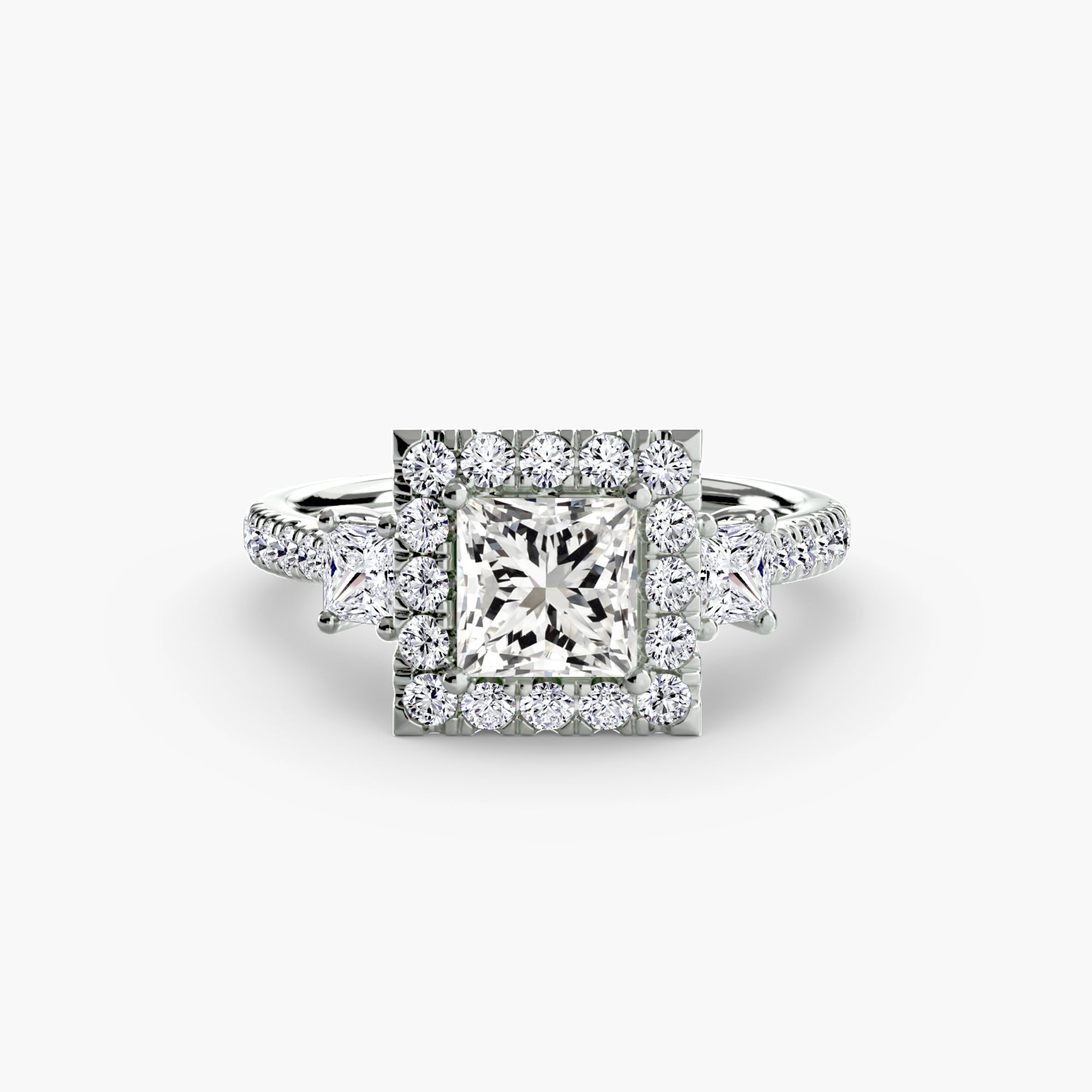 Mila Three-Stone Halo Ring