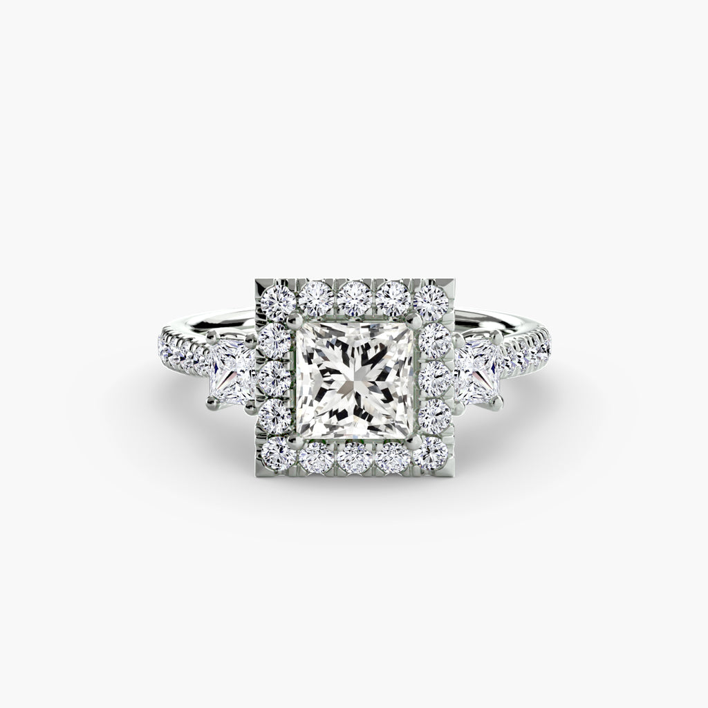 Mila Three-Stone Halo Ring