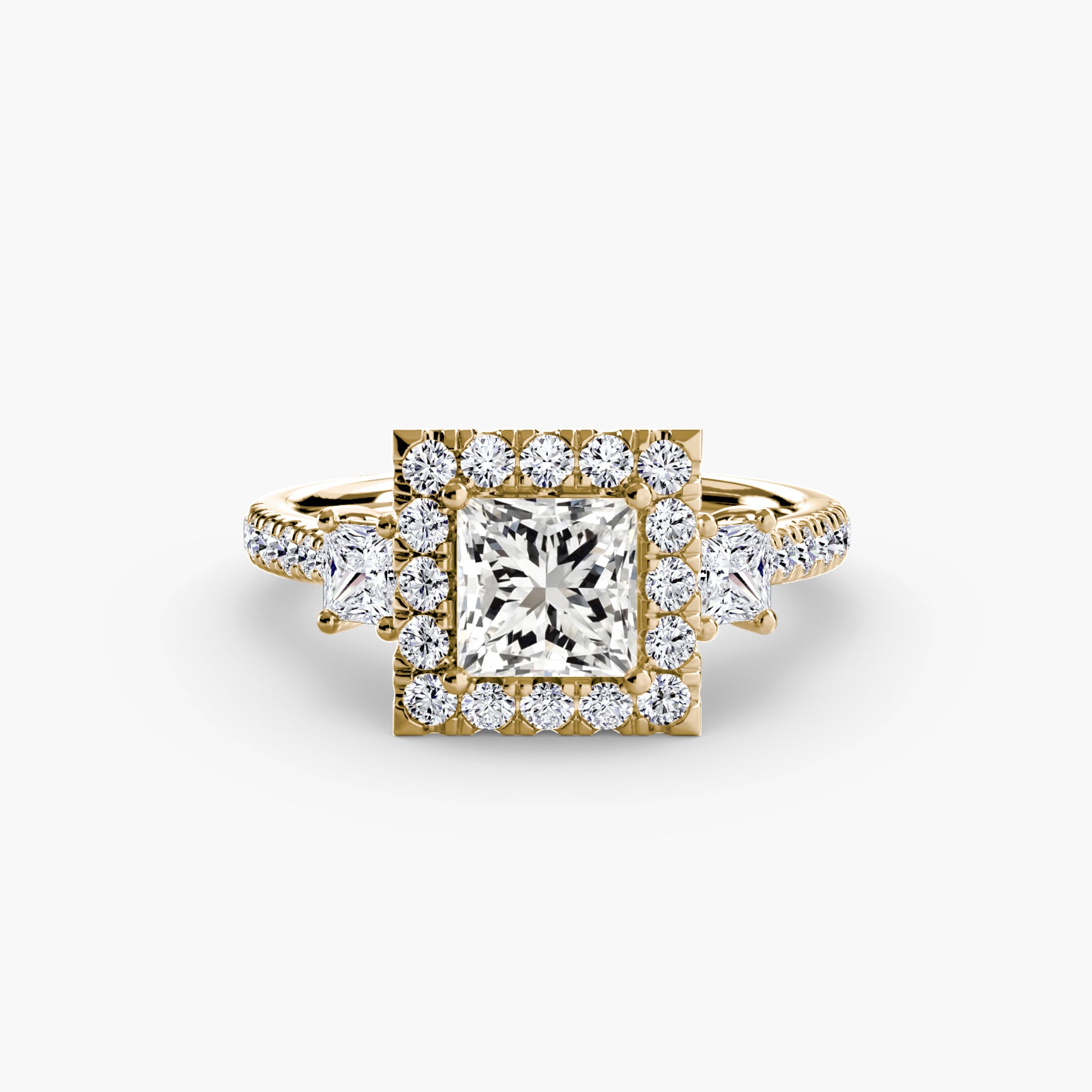 Mila Three-Stone Halo Ring