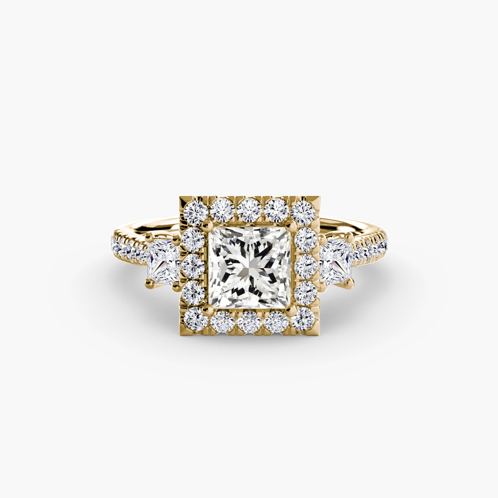 Mila Three-Stone Halo Ring