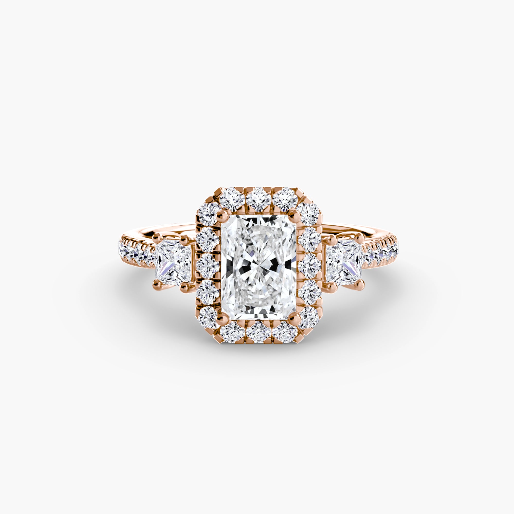 Mila Three-Stone Halo Ring