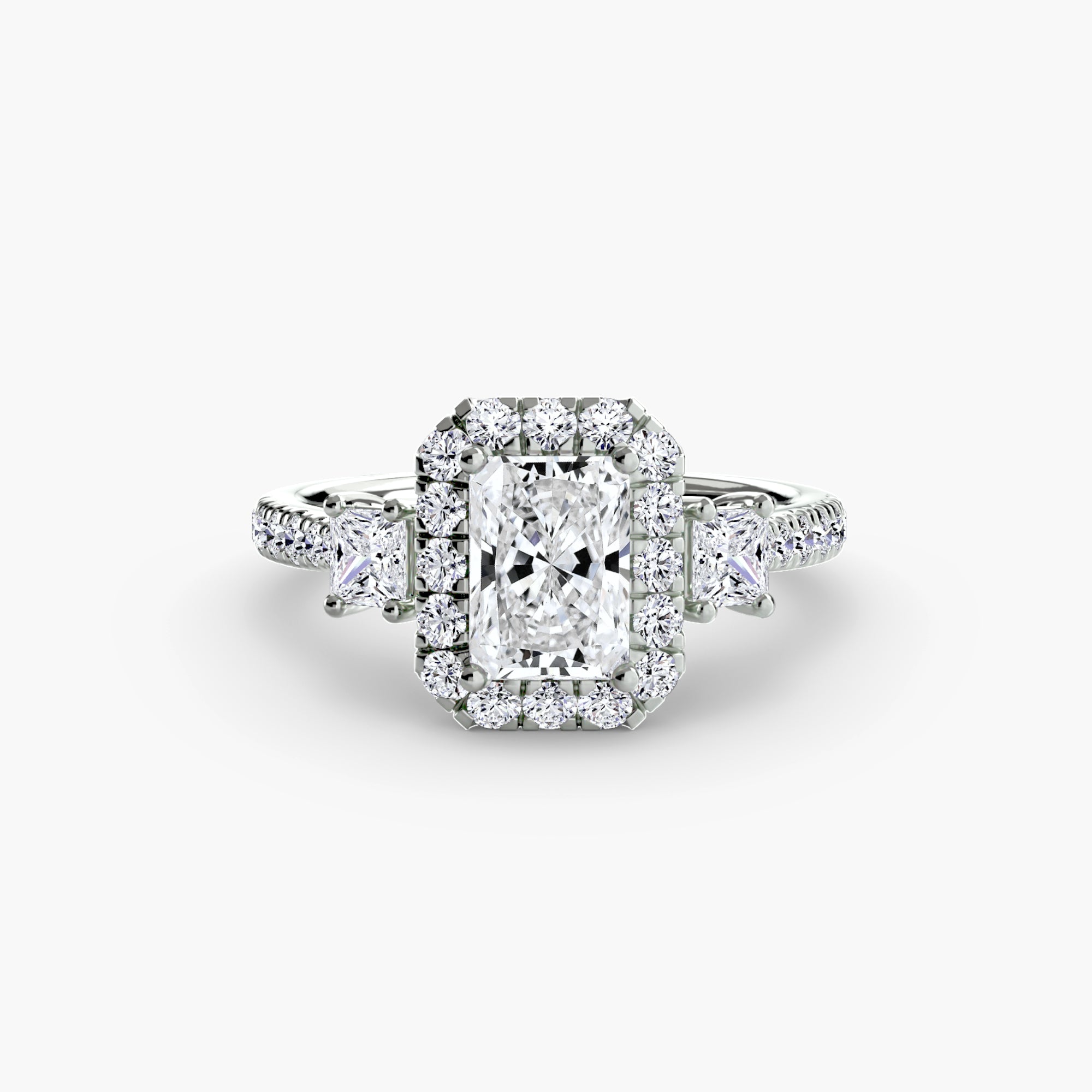Mila Three-Stone Halo Ring