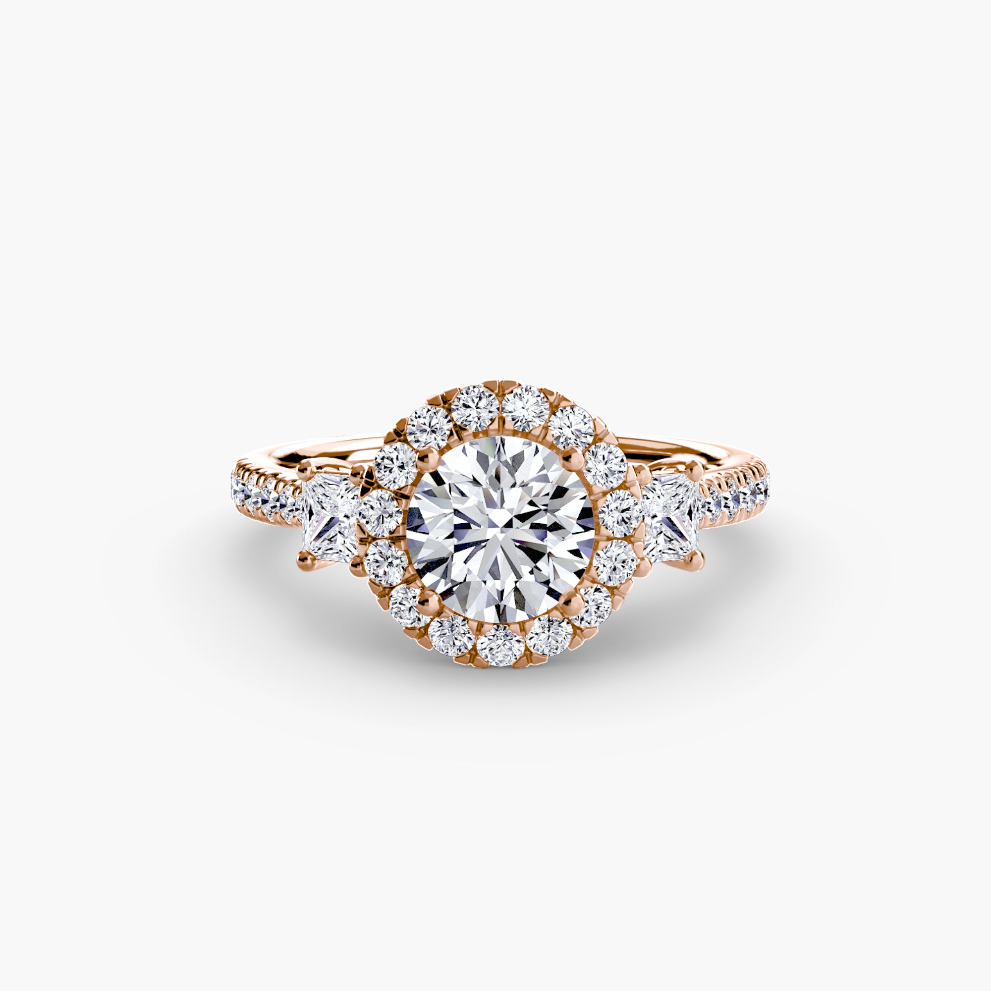 Mila Three-Stone Halo Ring