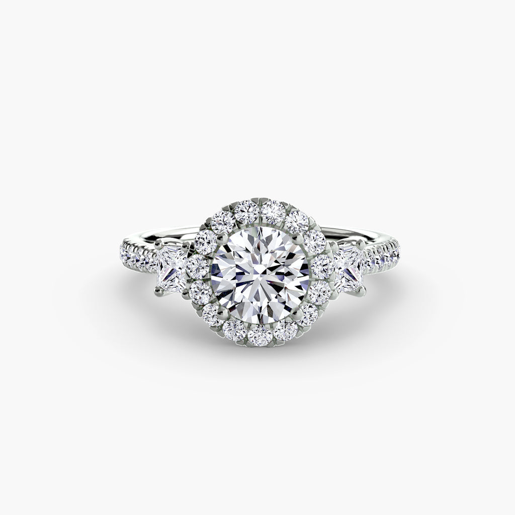 Mila Three-Stone Halo Ring