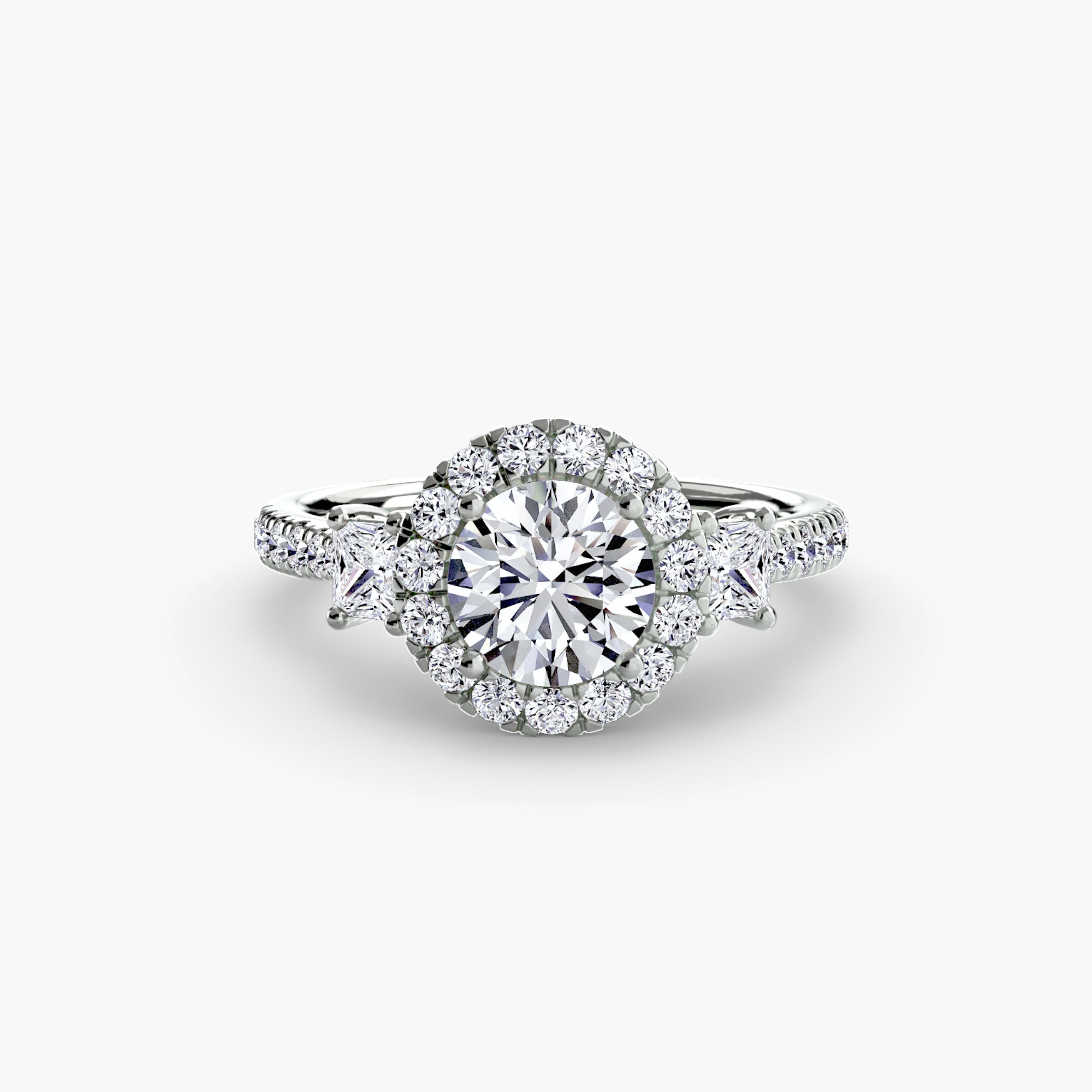Mila Three-Stone Halo Ring