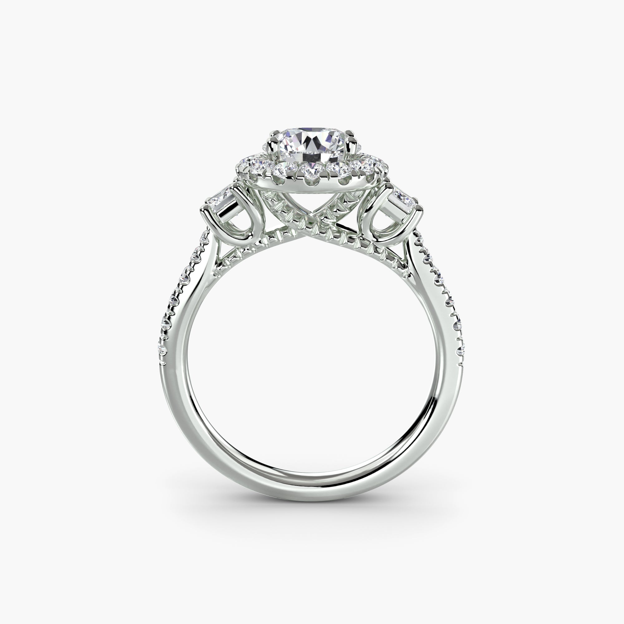 Mila Three-Stone Halo Ring