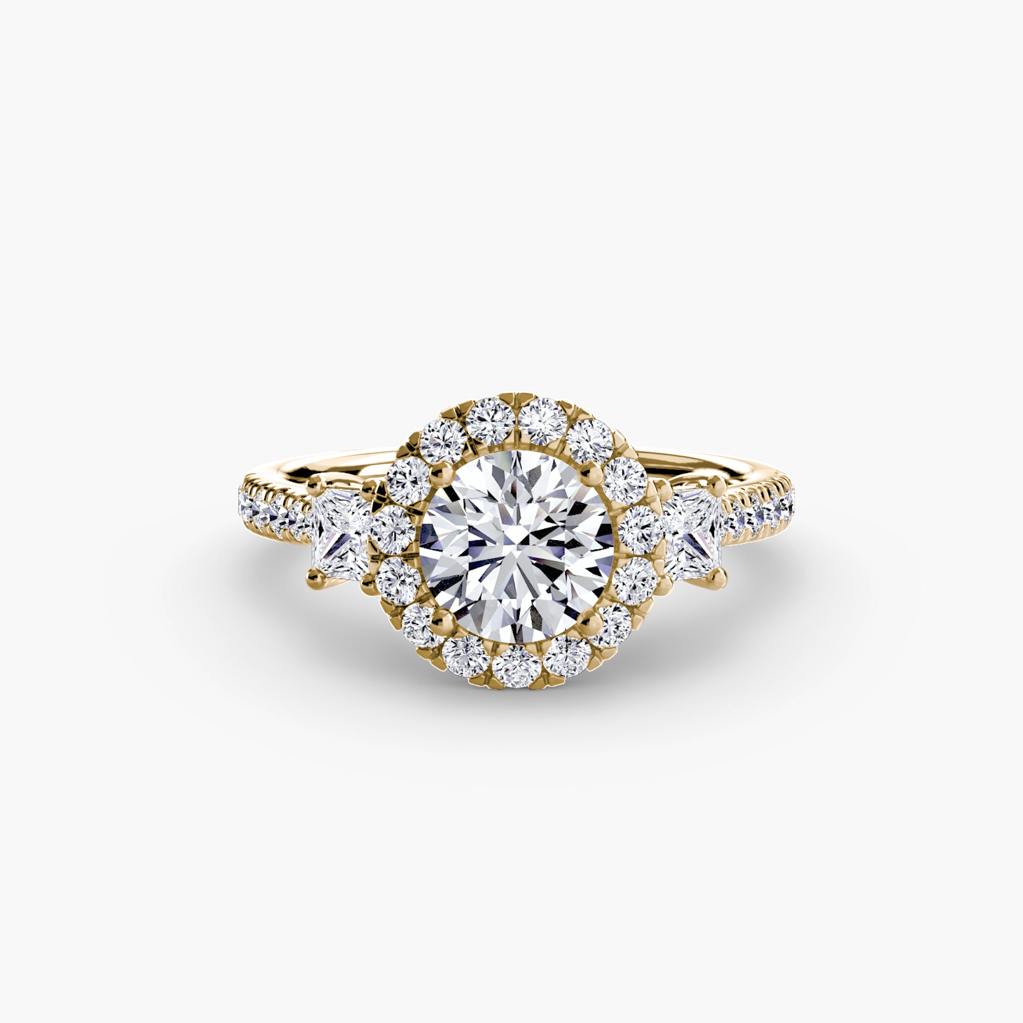 Mila Three-Stone Halo Ring