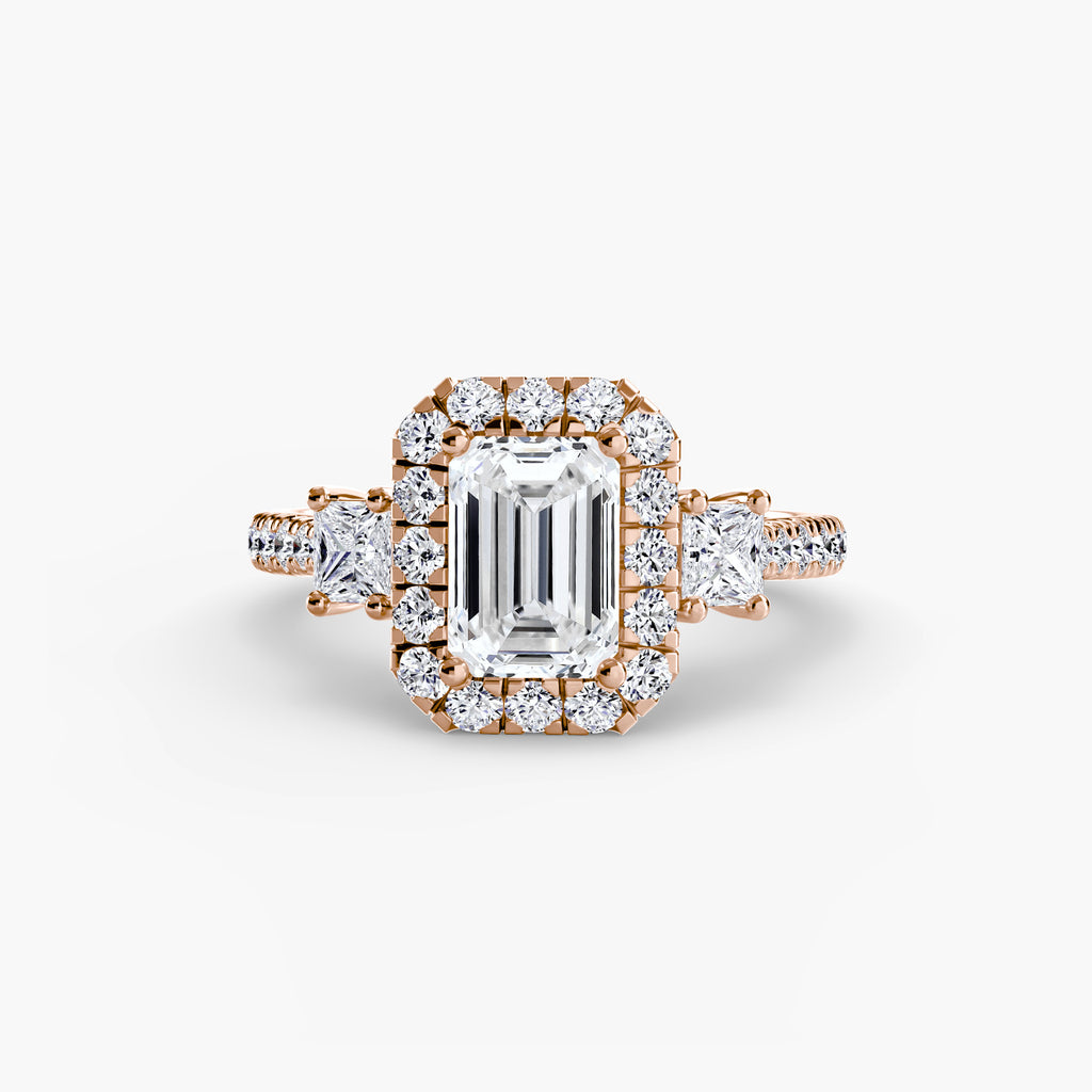 Mila Three-Stone Halo Ring