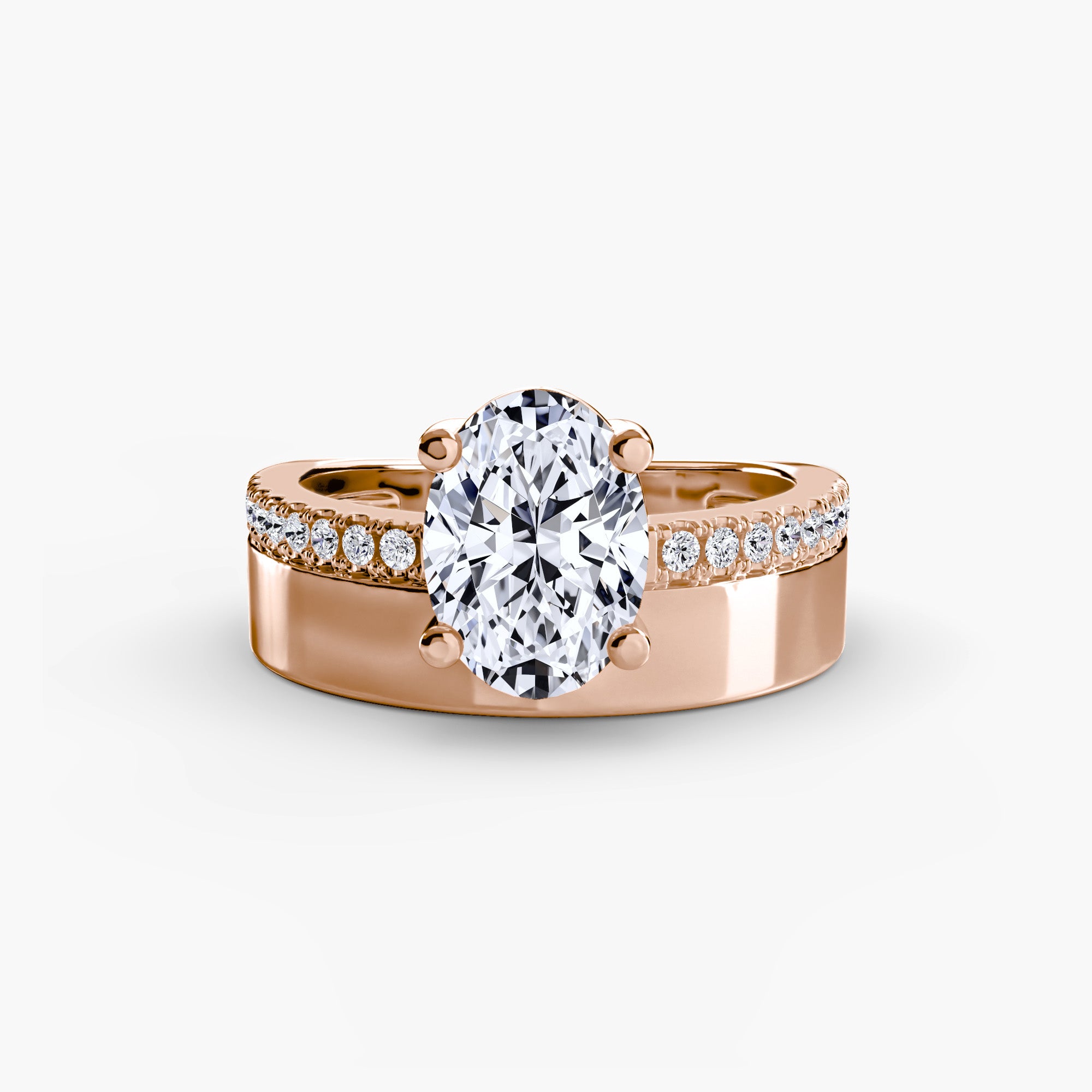 Addison Wide Band Solitaire with Pavé Band