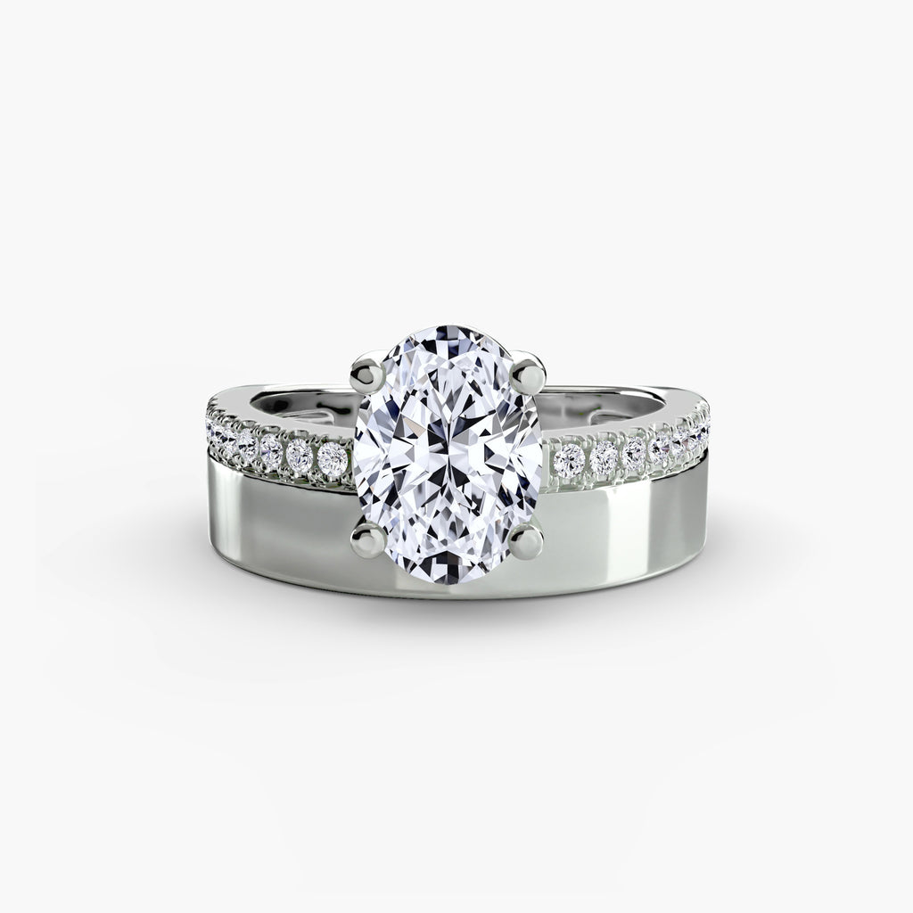 Addison Wide Band Solitaire with Pavé Band