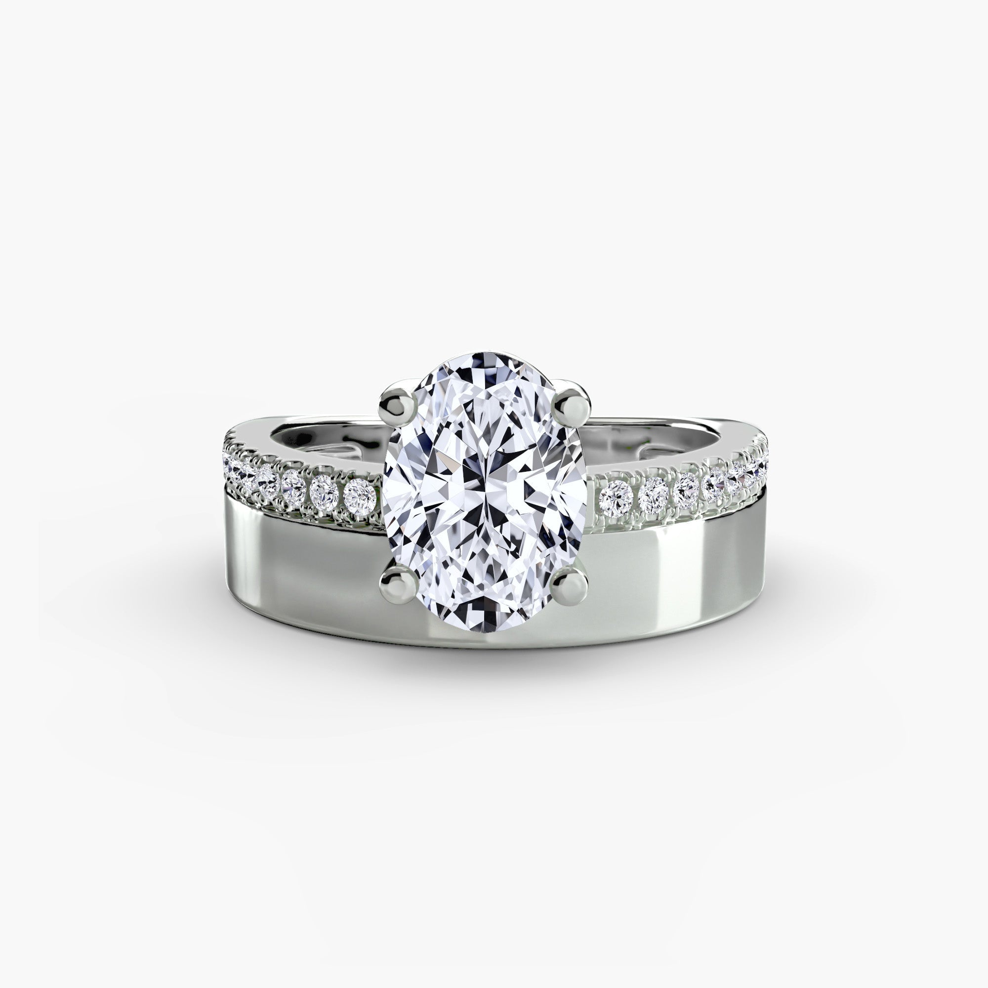 Addison Wide Band Solitaire with Pavé Band