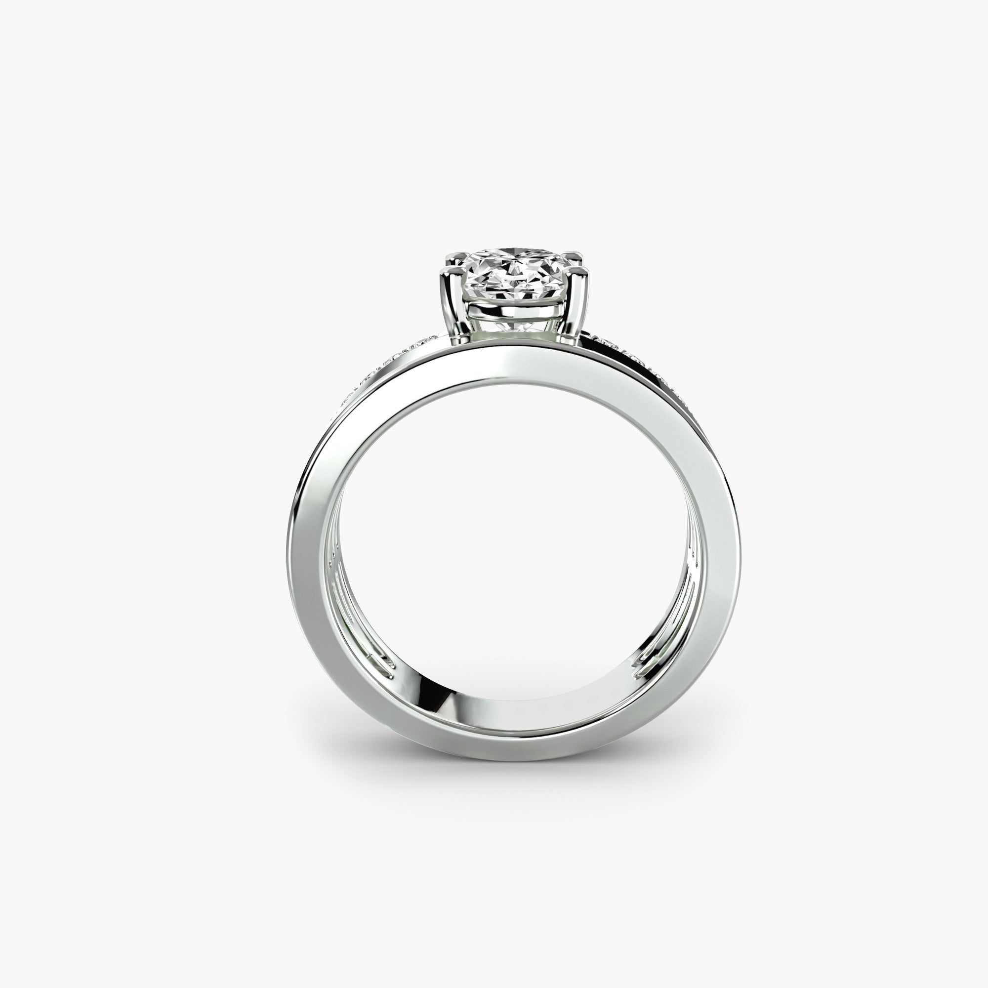 Addison Wide Band Solitaire with Pavé Band